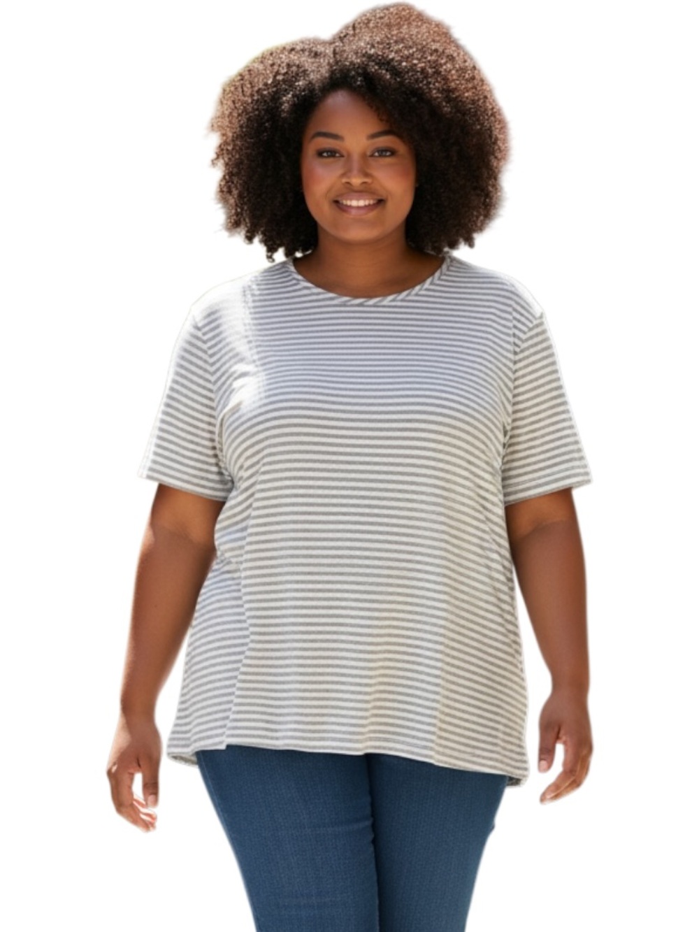 Blair Plus-Size Striped Short Sleeve Tee in Gray and White